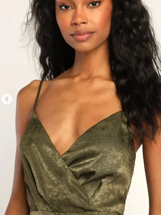 Lulus Constantine Olive Green Satin Maxi Dress M Bridesmaid - Picture 7 of 9